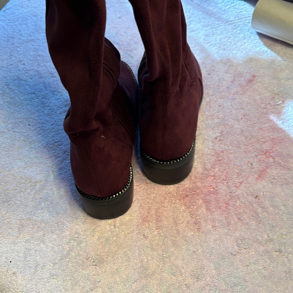 Franco Sarto Dark Burgundy Knee High Suede Boots - Picture 4 of 8
